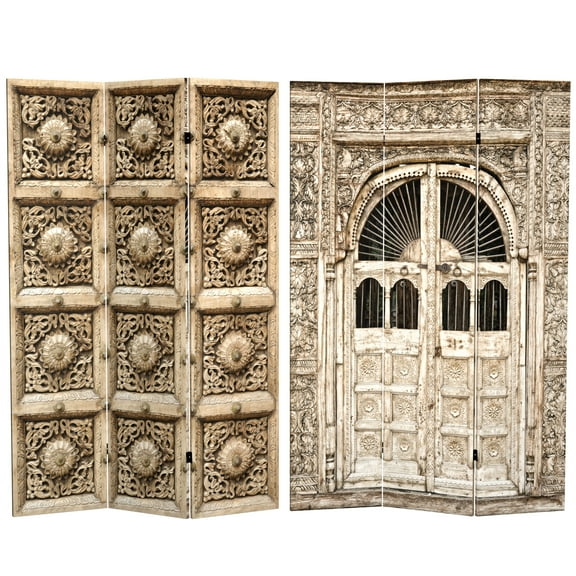 Oriental Furniture 6 ft. Tall Stone Doorway Canvas Room Divider - 3 Panel