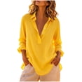 thumbnail image 2 of Homenesgenics Shirts for Women Round-Neck Long-Sleeve Casual Solid-Color Collared Plus Size Button-Up T-Shirt Top, Yellow, XL, 2 of 6