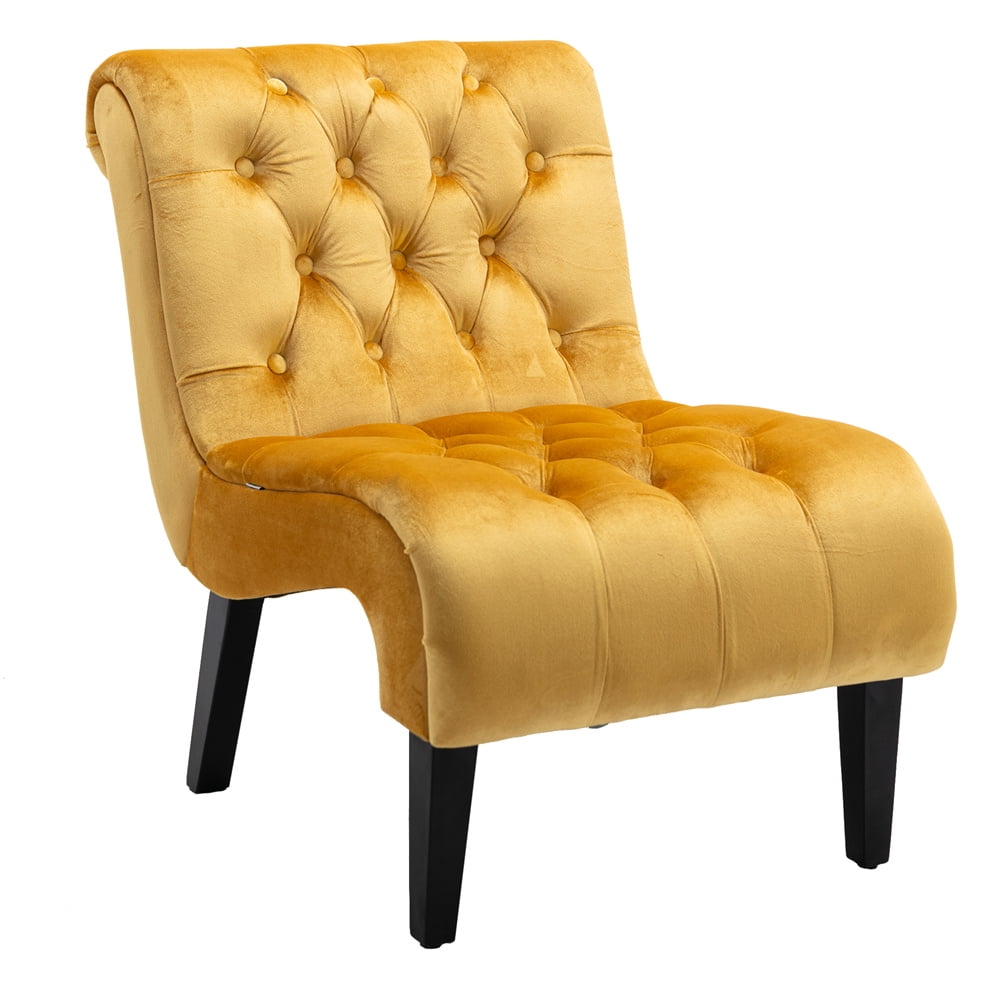 Armless Accent Chairs Modern Button Tufted Velvet Upholstered Living Room Chairs with Curved Backrest and Solid Wood Legs Comfy Leisure Lounge Chair