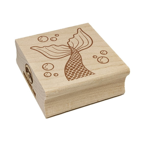 Mermaid Tail Swimming with Bubbles Ocean Sea Square Rubber Stamp Stamping Scrapbooking Crafting - Small 1.25in