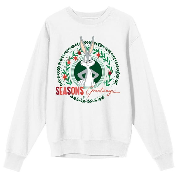 Looney Tunes Bugs Bunny Season's Greetings Women's White Long Sleeve Sweatshirt-Large