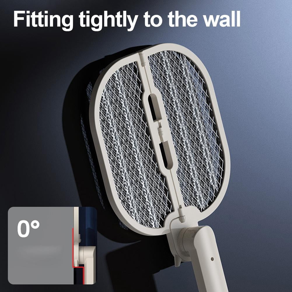 Folding Electric Mosquito Racket 2-in-1 Handheld Bug Zapper & Mosquito Attraction Beads, Lamp, Rechargeable, 8 LED