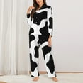 thumbnail image 3 of Kll Cow Print Black White Print Women'S Long Sleeve Pajamas With Pants Sleepwear Loungewear 2 Set-Large, 3 of 9