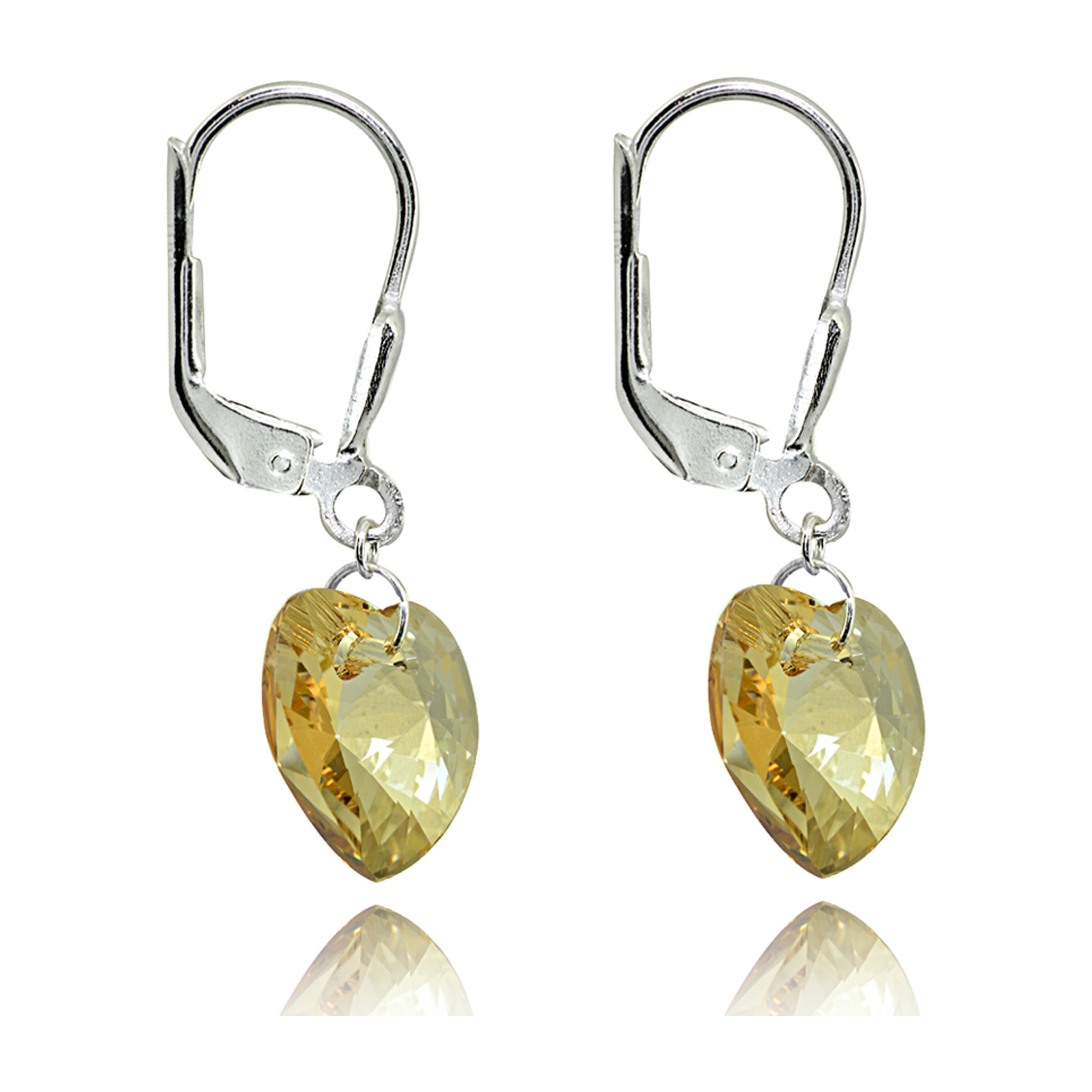 Golden Shadow Heart Earrings in 925 Silver Made w/ Swarovski Crystals