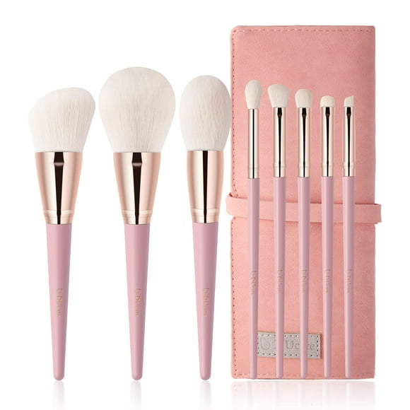 DUcare Ensemble de Pinceaux de Maquillage Rose avec Étui 8 Pcs Fond de Teint Synthétique Premium Poudre Ombres à Paupières Blush Mélange Correcteurs Kabuki