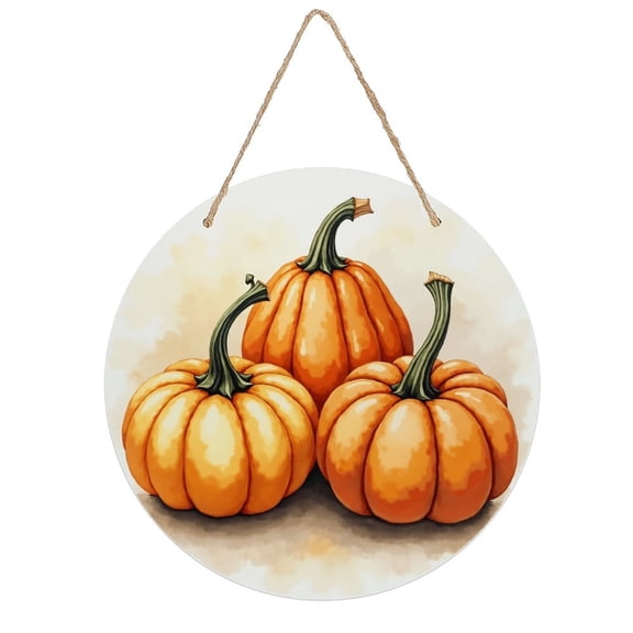 Rustic Round Wooden Wall Art Sign, 8" Decorative Home Decor, Vintage Pumpkins Orange Designs, Easy Hang, Gift-Ready for Christmas Living Room Bedroom Kitchen Office
