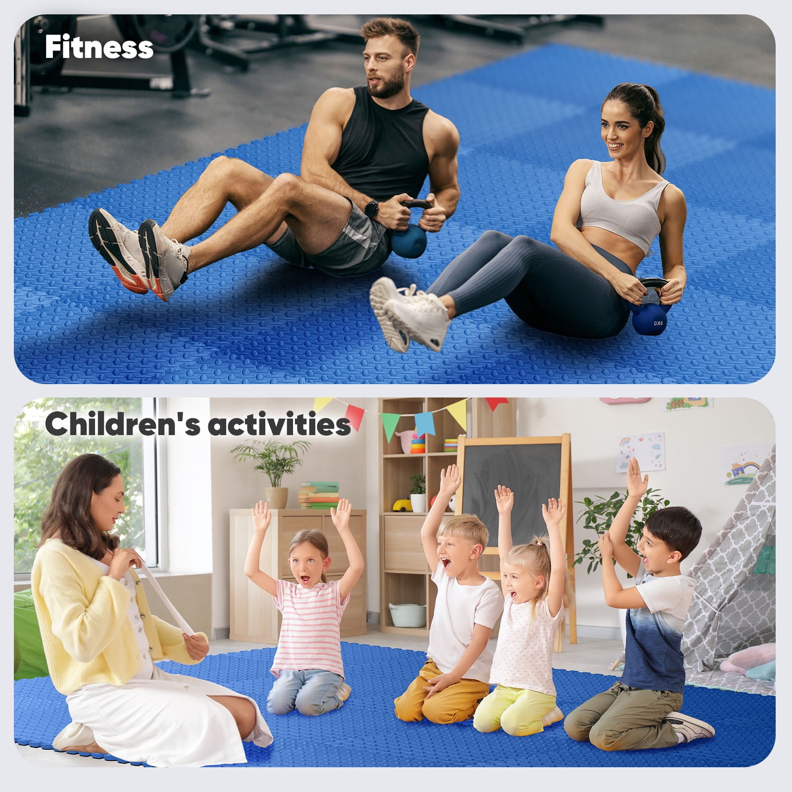 Home Gym Mat, Puzzle Exercise Mat, EVA Interlocking Foam Floor Tiles for Home Workout Equipment and Kids' Play Areas - Blue, 24 in x 24 in x ½ in - 32 Tiles