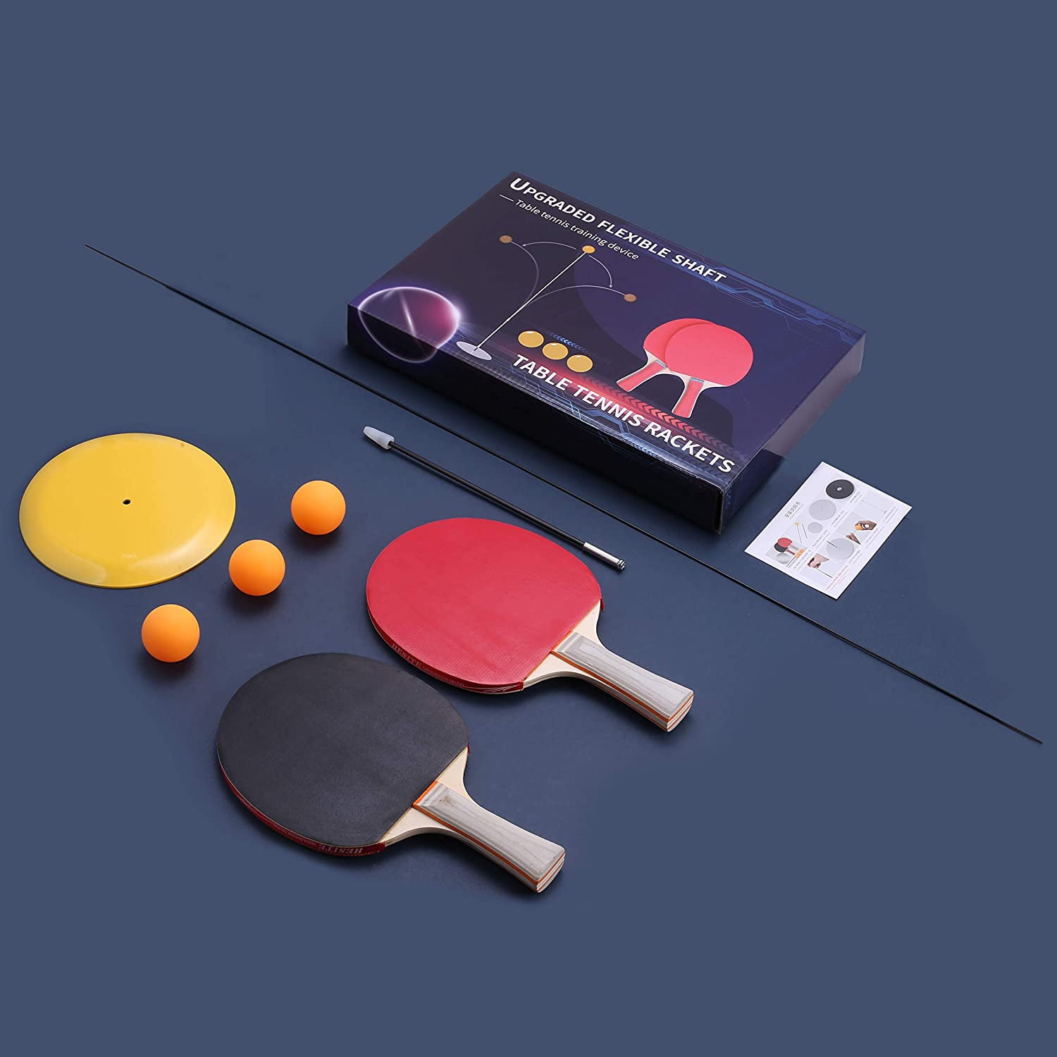 VORCOOL Table Tennis Trainer Elastic Shaft 1 Base+ 2rackets+ 3Balls Portable Table Tennis with Elastic Soft Shaft Leisure Decompression Sports for Adults and Kids Indoor Outdoor Play 