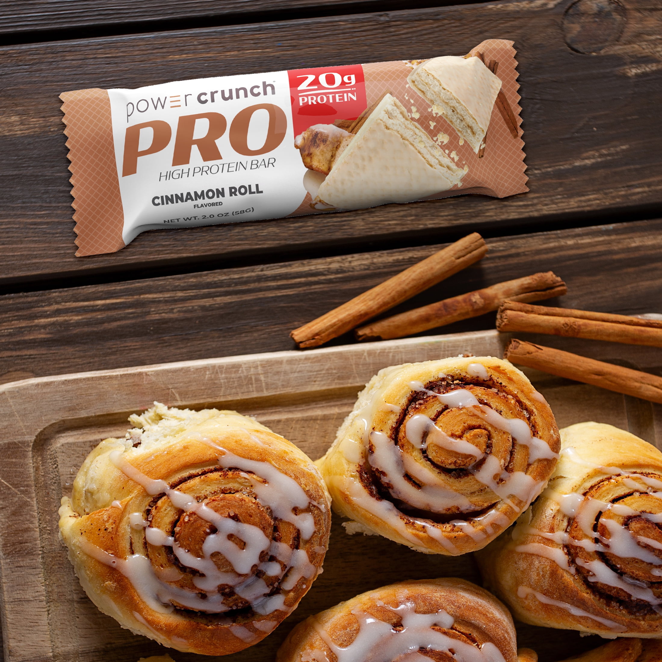 (2 pack) Power Crunch PRO Cinnamon Roll High Protein Bar, 20g Protein, 2 oz, 4 Ct