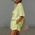thumbnail image 6 of Linen Sets for Women 2 Piece Short Sleeve Tops and Wide Leg Shorts Summer Casual Fashion Beach Outfits Green L, 6 of 7