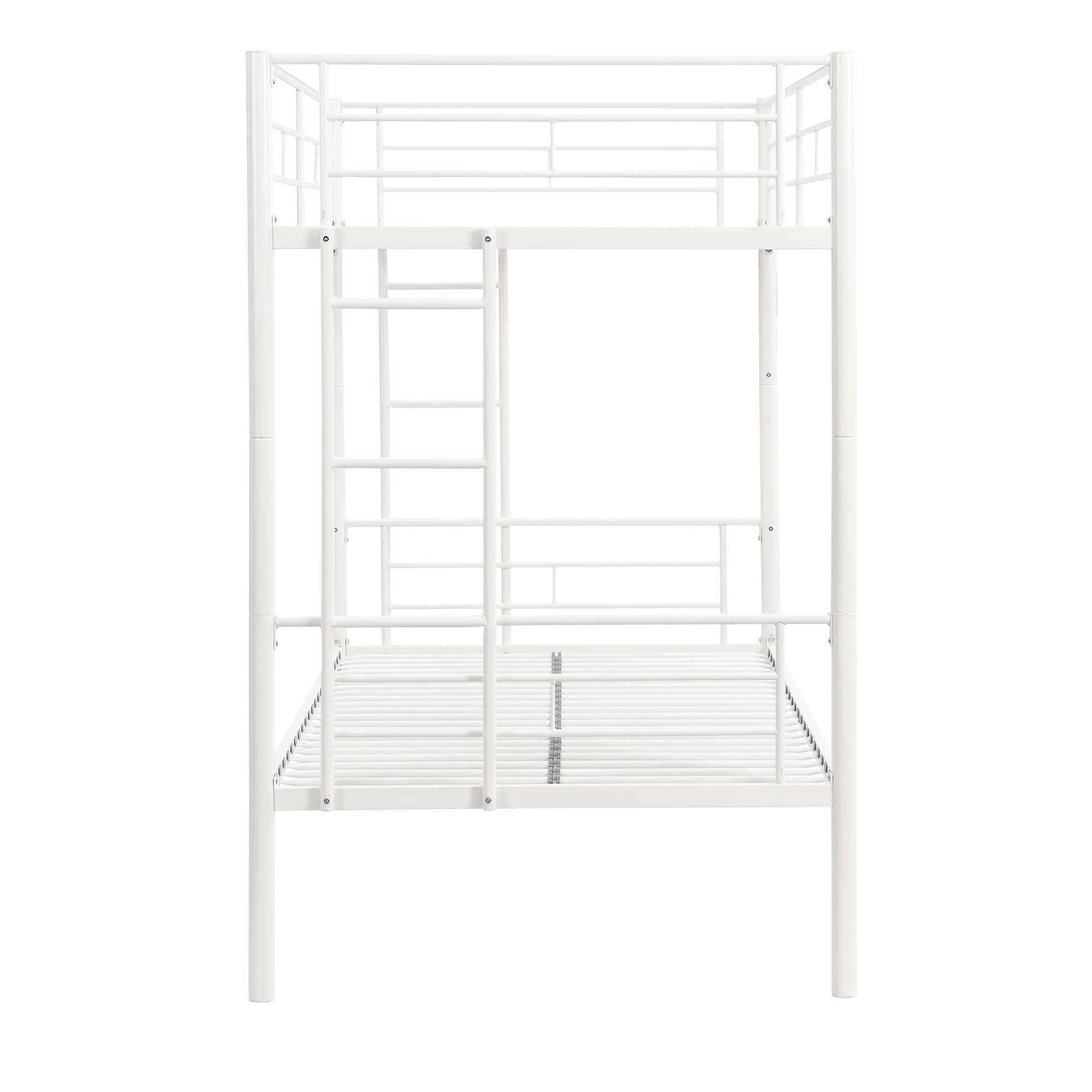 Aukfa Metal Bunk Bed Twin over Twin, Able to Split Two Beds for Kids Teens Dorm - White