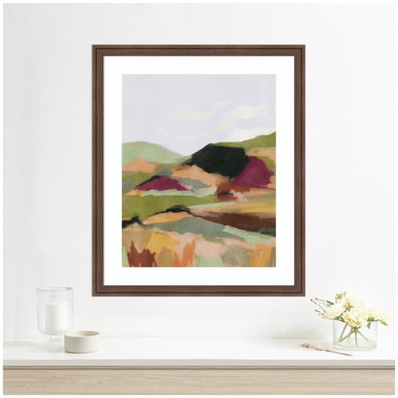 Kate and Laurel Framed Wall Art Print 'Dreamy Landscape' by Nikita Jariwala, 22 x 26, Florence Medium Brown Frame, Modern Contemporary, Abstract Art for Wall Decor
