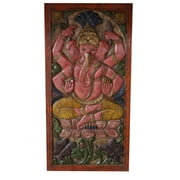 Mogul Vintage Hand Carved Ekakshara Ganesha Barn Door Wall Panel Farm House Décor