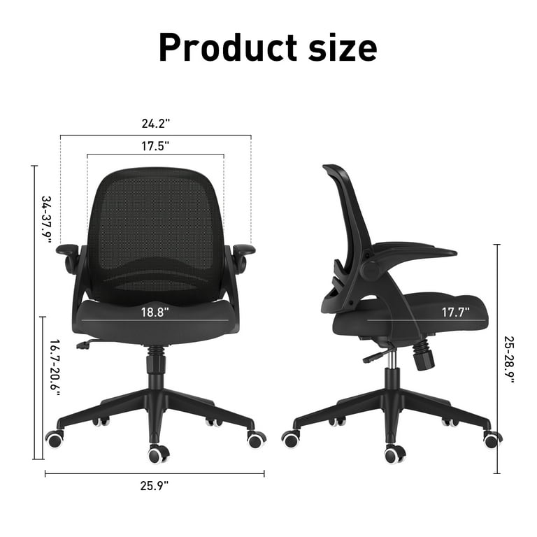 Hbada Office Chair, Desk Chair with Flip-Up Armrests and Saddle Cushion,  Ergonomic Office Chair with S-Shaped Backrest, Swivel, Mesh, for Home and