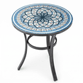 thumbnail image 2 of 19.5 inch Side Table, Round Iron Top with Tripod Legs, Indoor Outdoor Accent End Table, Blue & White Mandala Mosaic, 2 of 10