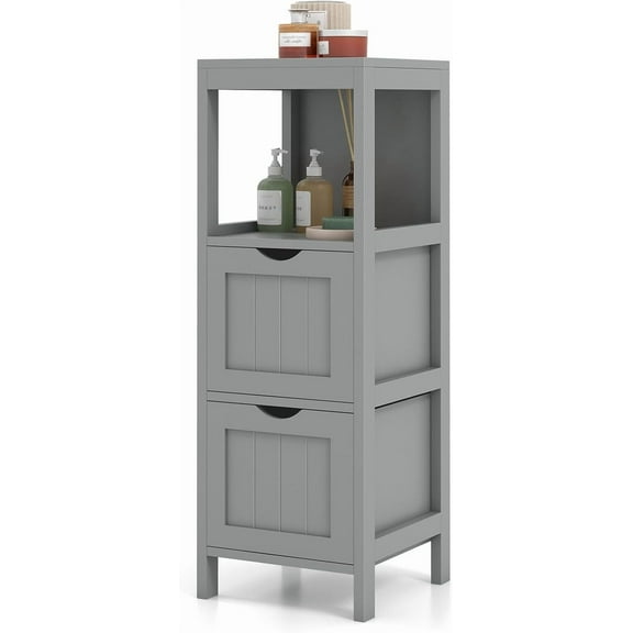 Moccha Small Bathroom Floor Cabinet, Freestanding Storage Cabinet with 2 Removable Drawers, Anti-Tipping Device, Modern Storage Organizer Rack Stand, Narrow Bathroom Cabinet for Small Spaces, Grey