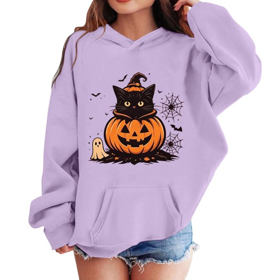 Grblisyd Girl's Hoodie Long Sleeve Halloween Hooded Sweatshirt Cute Pullovers Tops Fall Winter Outfits Clothes with Kangaroo pocket