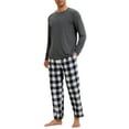 thumbnail image 2 of INSPIRAR CHIC Conjunto de Pijamas de Dos Piezas para Hombre, de Manga Larga, Color Sólido, Patrón de Cuadros, L Negro Blanco, 2 of 5