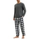 thumbnail image 2 of INSPIRAR CHIC Conjunto de Pijamas de Dos Piezas para Hombre, de Manga Larga, Color Sólido, Patrón de Cuadros, L Negro Blanco, 2 of 5