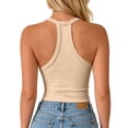 thumbnail image 7 of VJGBEGW 2 Pack Fashion Women V Neck Tank Tops with Built-in Shelf Bra Sleeveless Racerback Fitted Basic Cami Shirts Stretch Breathable Slim Fit Beige L, 7 of 7