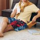 thumbnail image 5 of Balery Red And Blue Leaves Pantalones cortos de pijama de punto de algodón para hombre con cinturilla y bolsillos-Small, 5 of 6