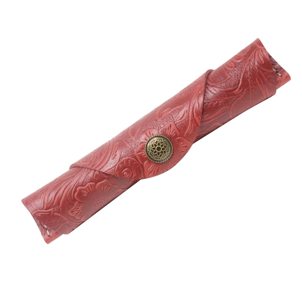 Retro Vintage Roll Leather Pen Pouch Holder Pencil Bag Pen Case for Rollerball Fountain Ballpoint Pen (Red)