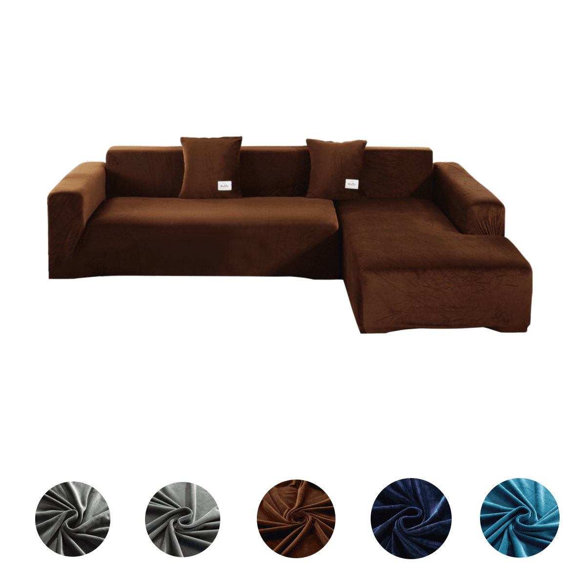 Eurhowing Velvet L-Shaped Sectional Sofa Cover with 4 Pillowcases, Stretch Soft Couch Slipcovers 3 Seater+4 Seater, Sofa Furniture Protector, Coffee