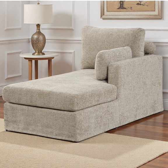 MDQMD 32"Wide Taupe Chaise Lounge Chair,Left Arm Chaise Lounge with Cushions and Pillows,Single Person Couch with Sturdy Metal Legs and Strong Capacity,Modern Chenille Sofa for Living Room