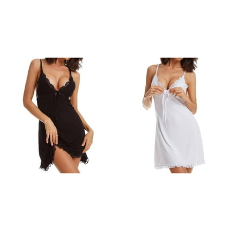 2-Pack Women Lace Chemise Nightgown Sleepwear V Neck Full Lingerie Sleep Dress Womens Lingerie Revealing Dresses for Women Teacher Lingerie for Women plus Size for Women