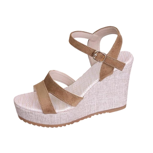 Correas de Tacón para Tacones Altos Correa de Hebilla de Moda Y Versátil Peep Toe Tacón de Cuña Zapatos de Tamaño Mayor Sandalias Cómodas de Primavera Y Verano Sandalias de Cuña de Mujer Casuales