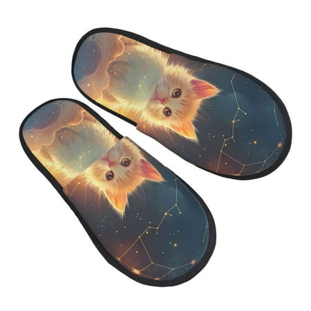 

Bingfone Starry Sky Constellation Cat House Slippers for Women Men with Soft Rubber Sole Slip On for Indoor/Outdoor-Large