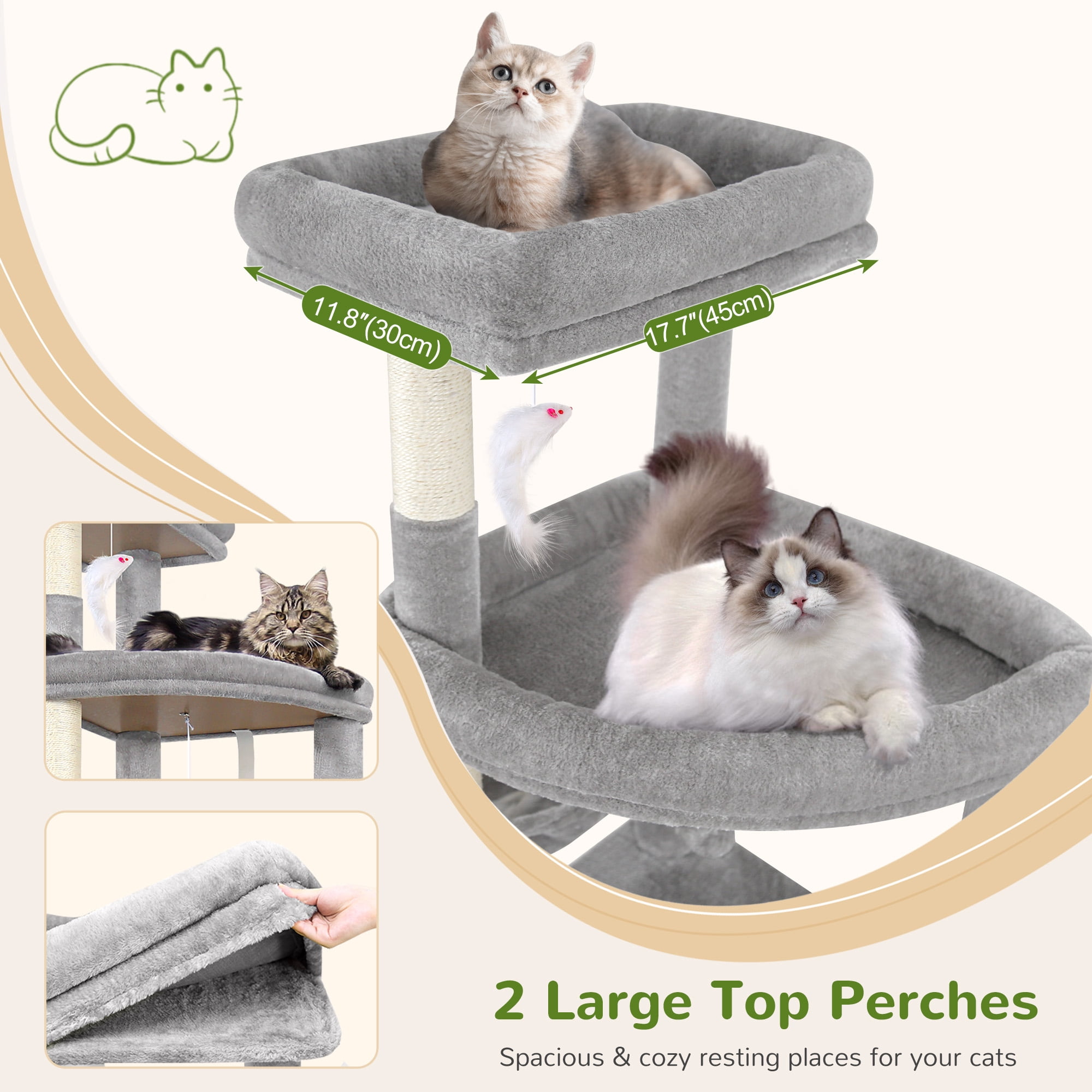 Globlazer Heavy Duty Cat Tree 78 inch Sturdy Cat Tower for 20lbs Large Adult Cats, Symmetrical Aesthetic Big Cat Tree with Extra Large Platform, F78C, Light Grey