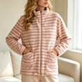 thumbnail image 4 of BXJX Womens Fleece Jackets, Stripe Zip up Stand Collar Long Sleeve Fall Spring Tops Pink Size M-XL, 4 of 7