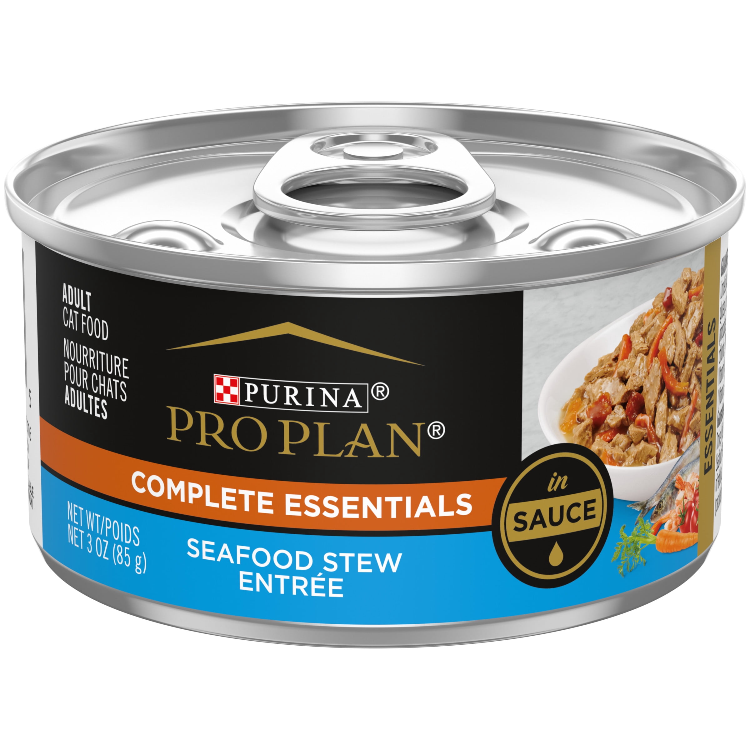 (2 pack) Purina Pro Plan Complete Essentials, Seafood Stew, Wet Cat Food, 3 oz Cans, 24 Pack