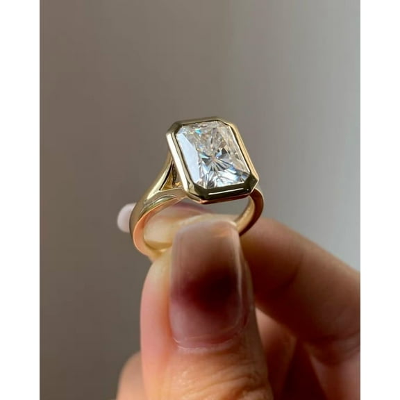 3Ct Radiant Cut Lab Created Diamond Solitaire Engagement Ring 14K Yellow Gold Plated Silver