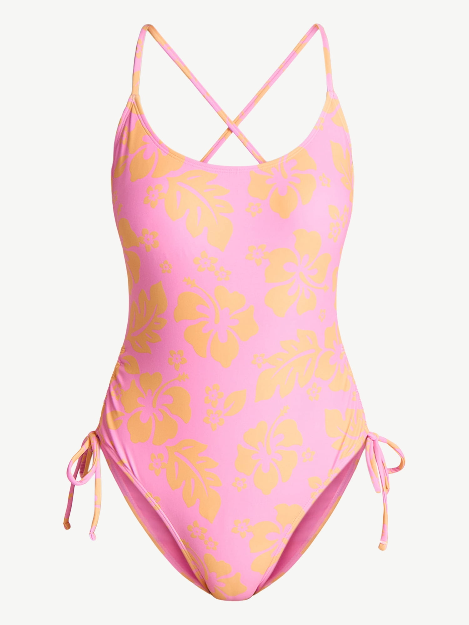 No Boundaries Hibiscus Printed One-Piece Swimsuit, Women’s