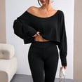 thumbnail image 2 of Womens Off Shoulder Long Sleeve Crop Tops Sexy Boat Neck Loose Casual T Shirt Black M, 2 of 6