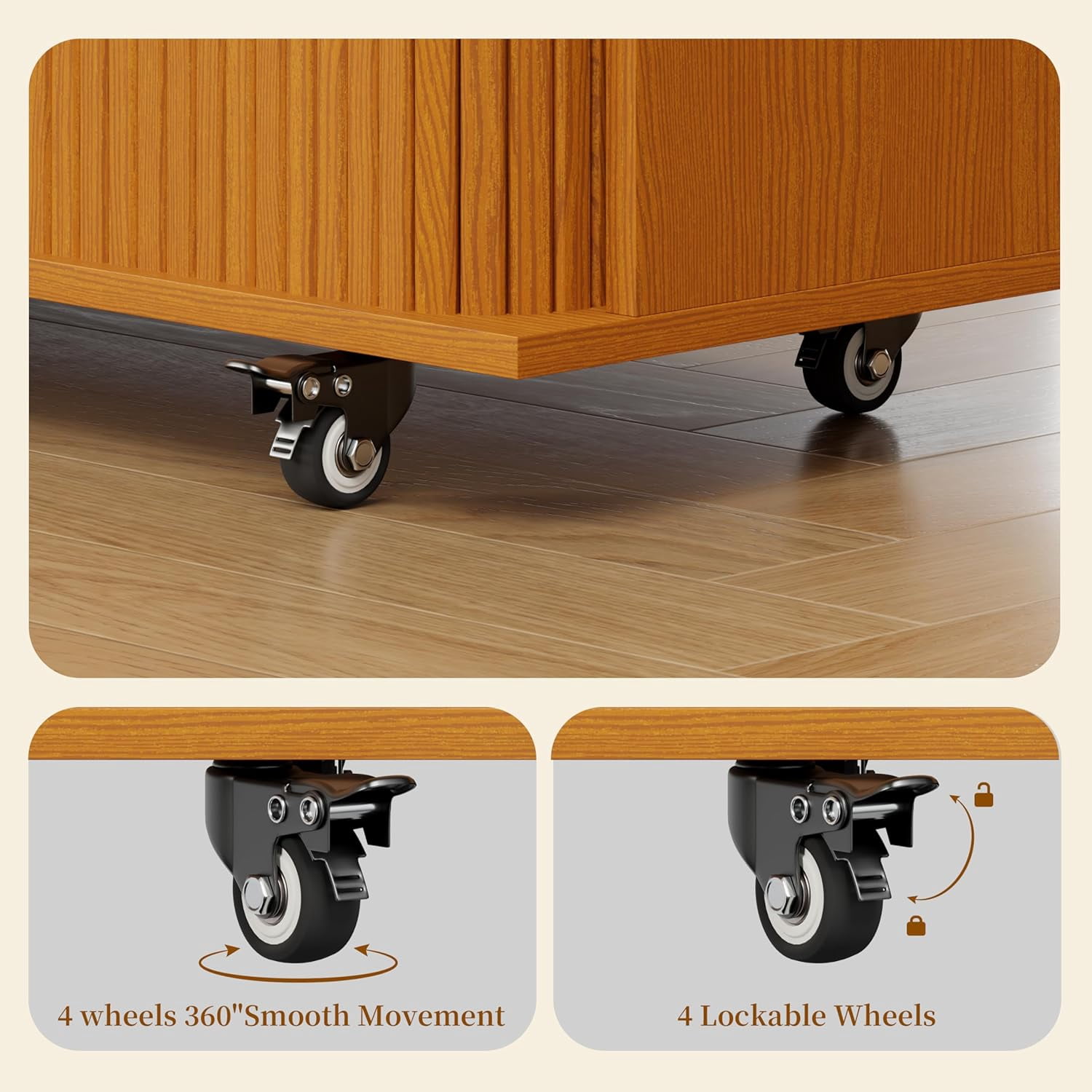 39.4" Rolling Kitchen Island Cart with Drop Leaf Countertop, Sliding Door, Drawers, Spice Rack, and 2-Tier Storage, Yellow Walnut