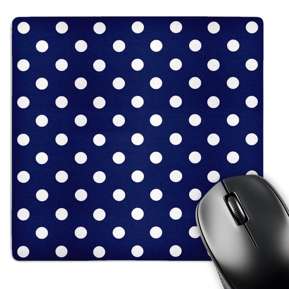 3dRose, Navy Blue and White Polka Dot Print, MousePad