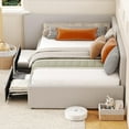 thumbnail image 2 of Twin daybed with 2 storage drawers, Corner Bed frame with Extended headboard and Bed Rails, Velvet Upholstered Sofa Bed with Guardrail for Bedroom, Guest Room, Adjustable installation, Light Gr, 2 of 8