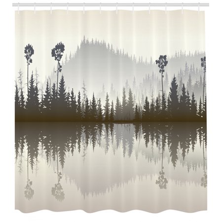 Forest Shower Curtain Misty Northern Nature Jungle With Hills And