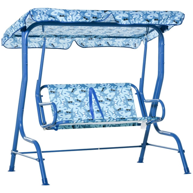 Outsunny Balançoire pour Enfants à 2 Places pour l'Extérieur avec Auvent Réglable, Bleu