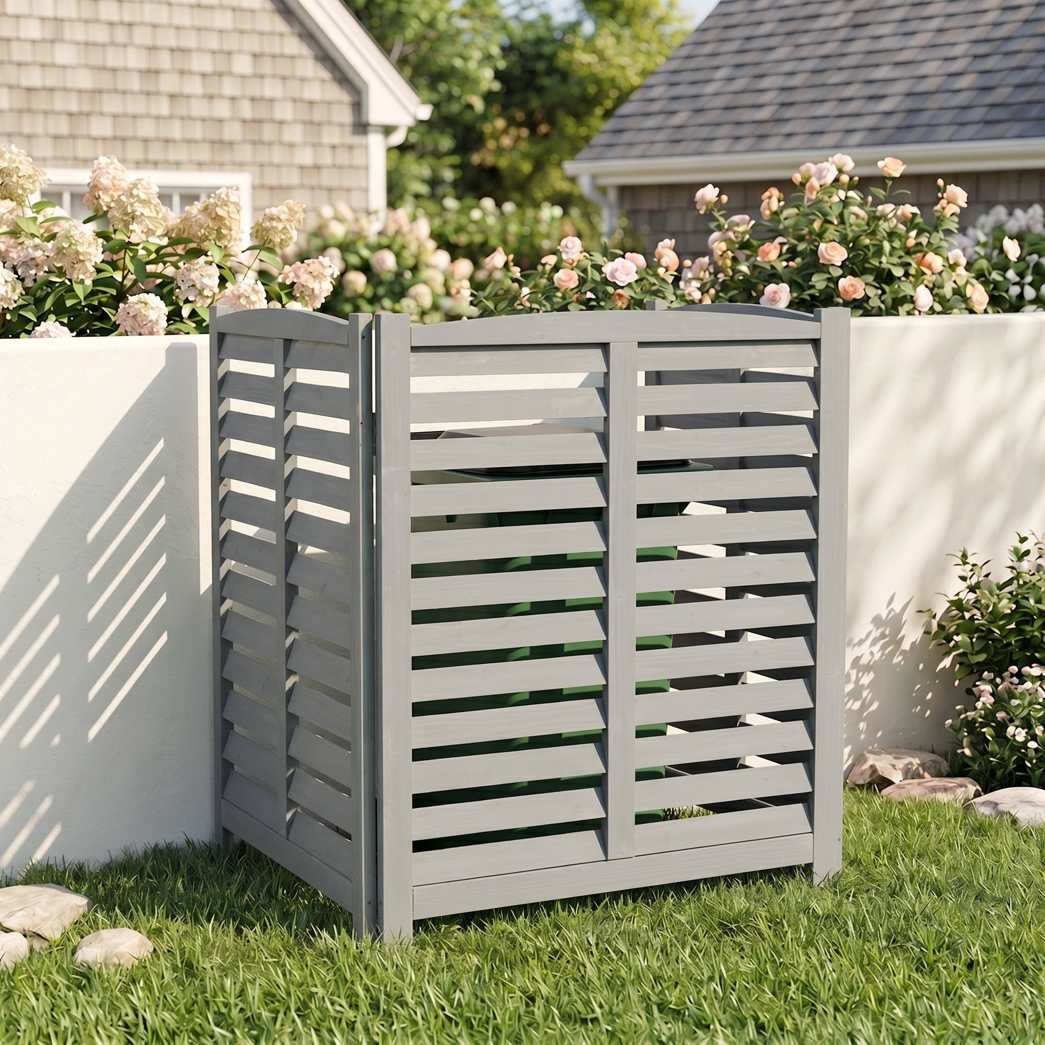 3-Panel Solid Wood Privacy Screen 32×38 Inch, Ventilated Outdoor AC Unit Fence Freestanding Enclosure for Trash Cans Pool Pump Patio Garden Decor