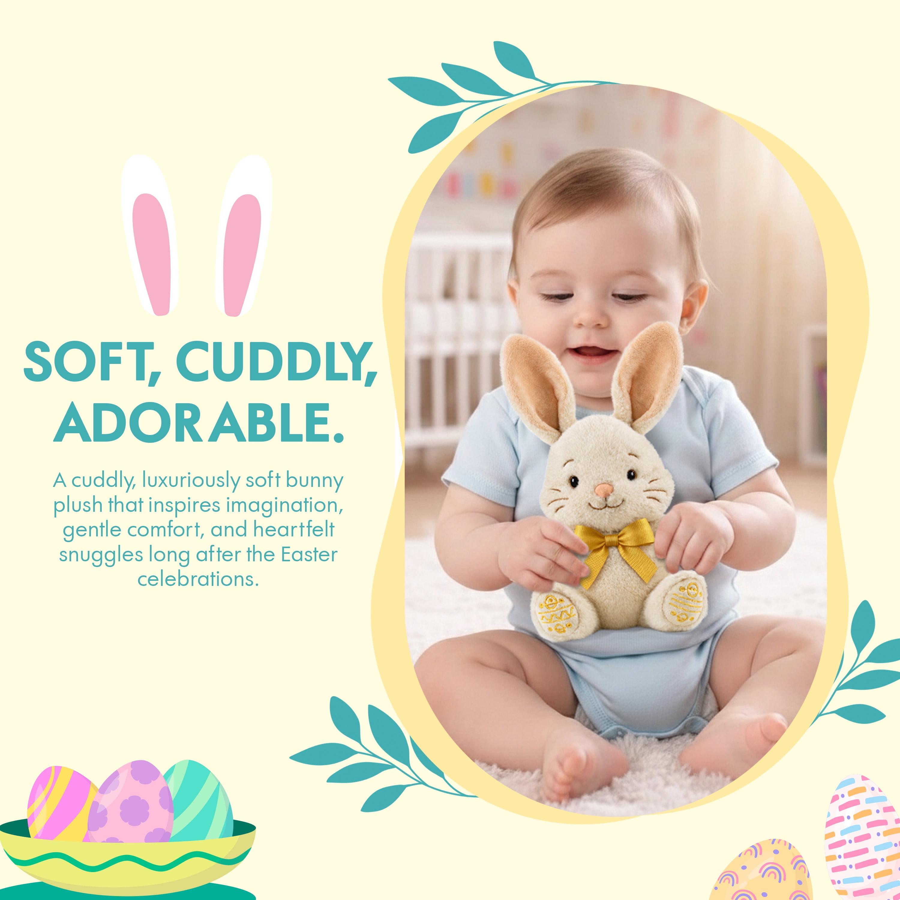 Easter Plush Bunny & Silicone Teether Toys Set, Soft Easter Stuffed Bunny Plush Toy with Bow, 5-Pack Easter Teether Toys, Easter Gift Set for Babies
