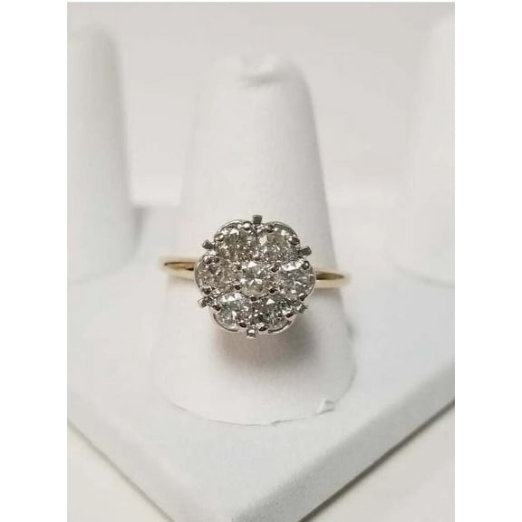 2Ct Round Simulated Diamond Cluster Engagement Ring 14K Two Tone Gold Plated Silver