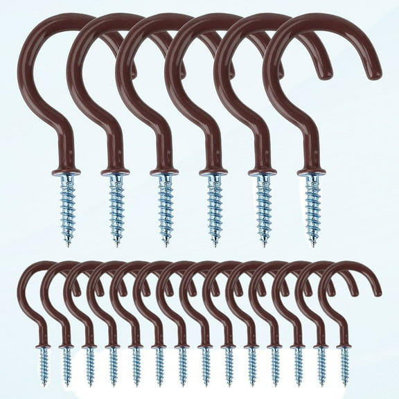 Vinyl Coated Screw Hooks Screw-in Cup Hooks 2.0 Inch Ceiling Hooks Metal Wall Hang Hooks Great for Coffee Tea Cup, Plant, Light, Mug Indoor & Outdoor Use 20 Pieces (Brown)