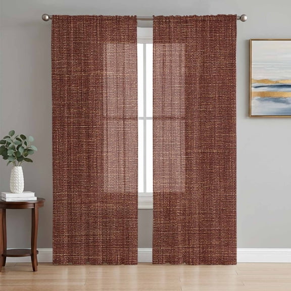 Sheer Curtains 72 Inches Long 2 Panels Set for Bedroom, Dark Brown Semi Sheer Curtains for Windows, Vintage Country Monochrome Chocolate Color Voile Window Treatments Rod Pocket Curtain