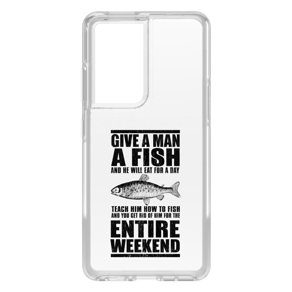 DistinctInk Clear Shockproof Hybrid Case for Galaxy S21 ULTRA 5G (6.8" Screen) - TPU Bumper Acrylic Back Tempered Glass Screen Protector - Teach Man to Fish, Get Rid of Him for Weekend