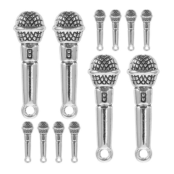 30 Pcs Microphone Pendant Charms Vintage Alloy Music Theme Charms Accessories For Diy Necklace Bracelet Keychain Jewelry Making Decor