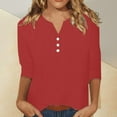 thumbnail image 2 of T Shirts For Women Womens Tops 3/4 Sleeve Cotton Linen Blouses Led Top T Shirt Solid Color Comfy Tops Spring Casual Tunic Top, 2 of 7